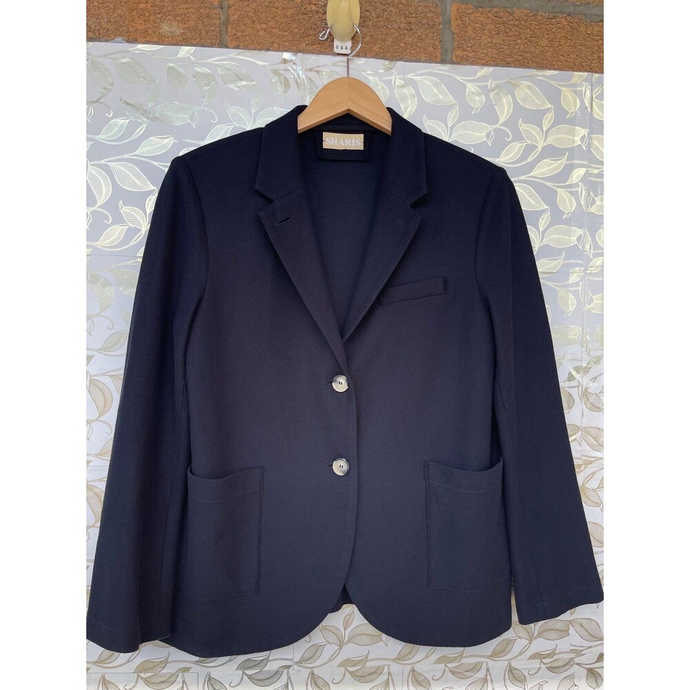 Sharis Loro Piana Italian Cotton Navy Blazer Raw Trim Quiet Luxury 10